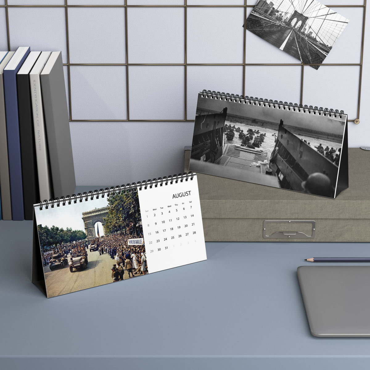 2027 WWII History Desktop Calendar — Grid Monthly Planner