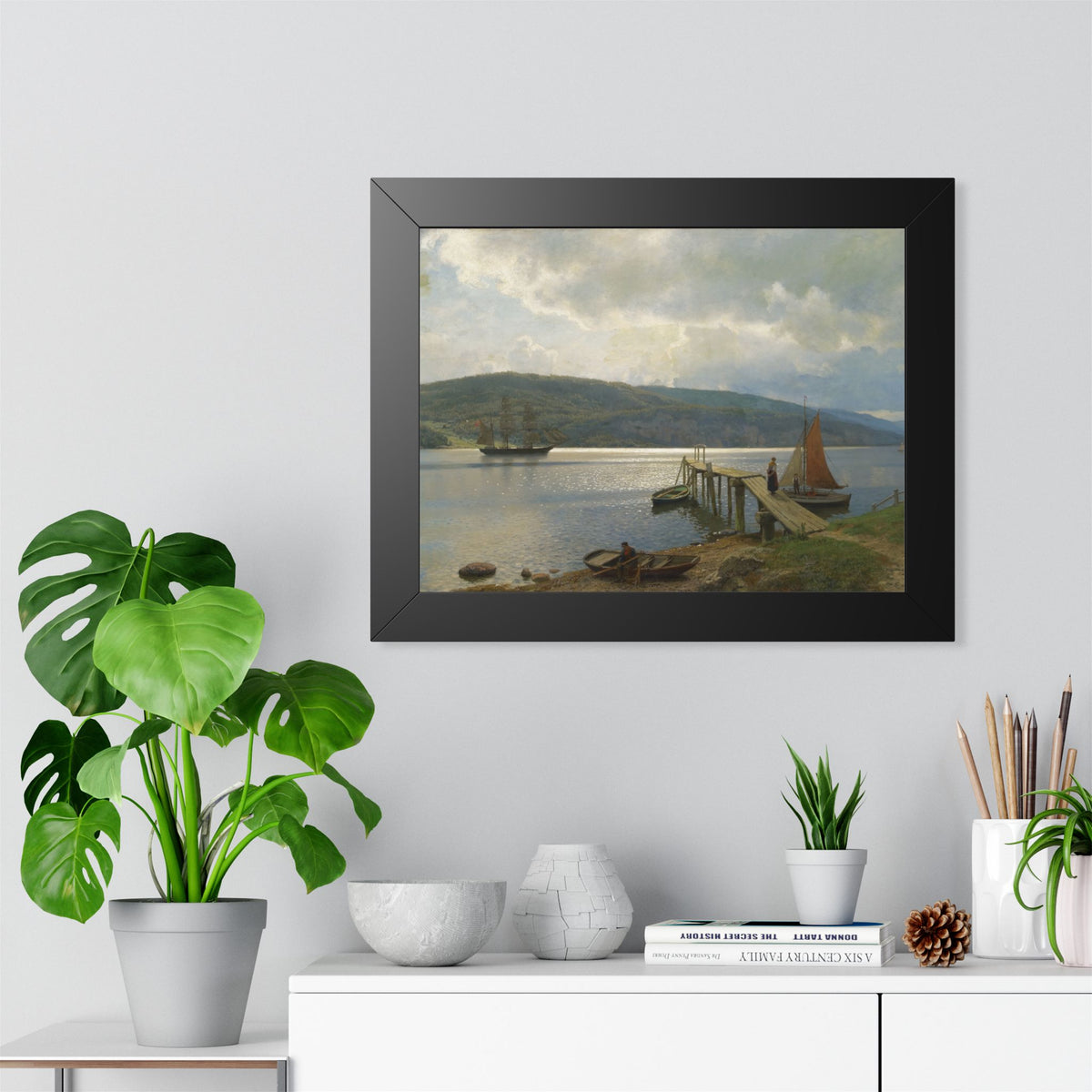 The Jetty at Feste near Moss Framed Print | Hans Gude
