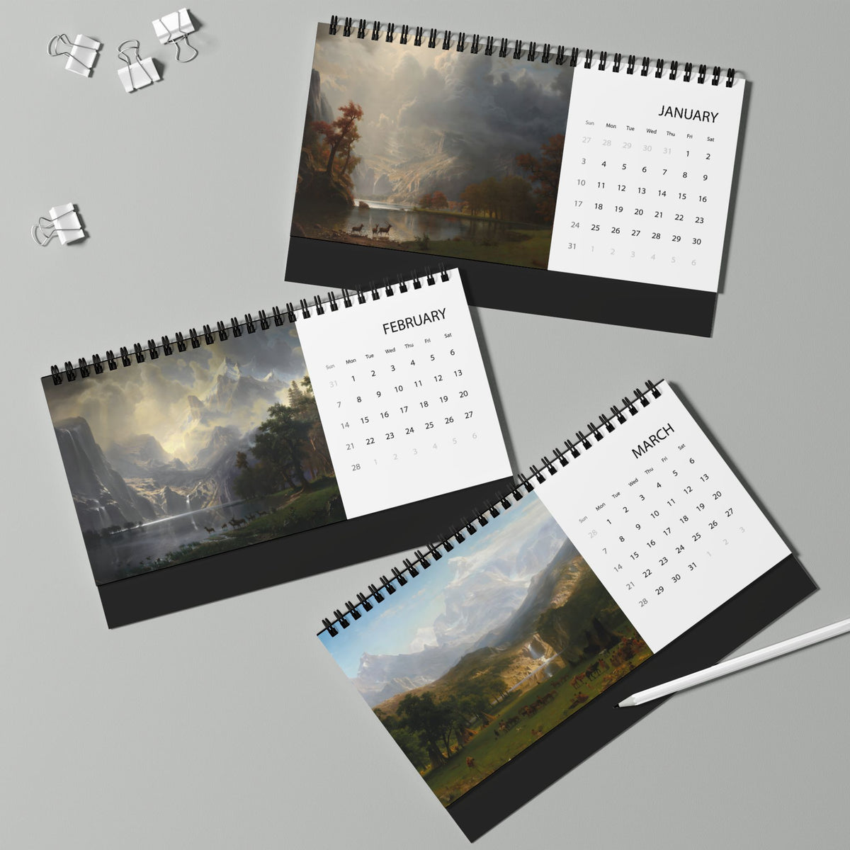 2027 Landscape Desk Calendar — Scenic Grid Desktop Calendar with Monthly Dates