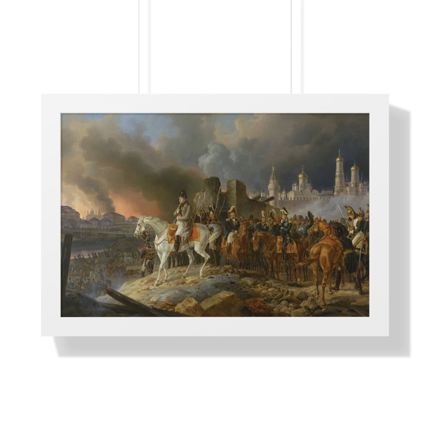 Napoleon Bonaparte in Burning Moscow Framed Painting Poster