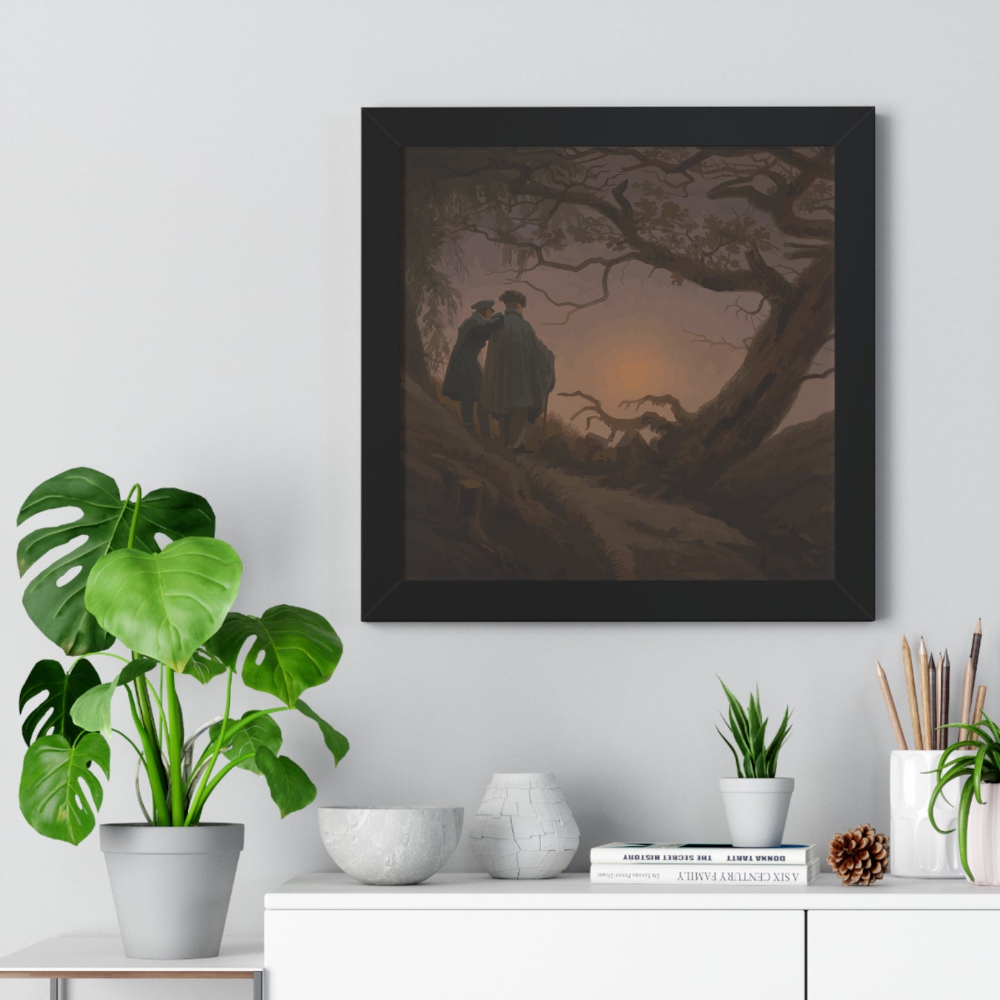 Historical Two Men Contemplating the Moon Framed Painting Poster