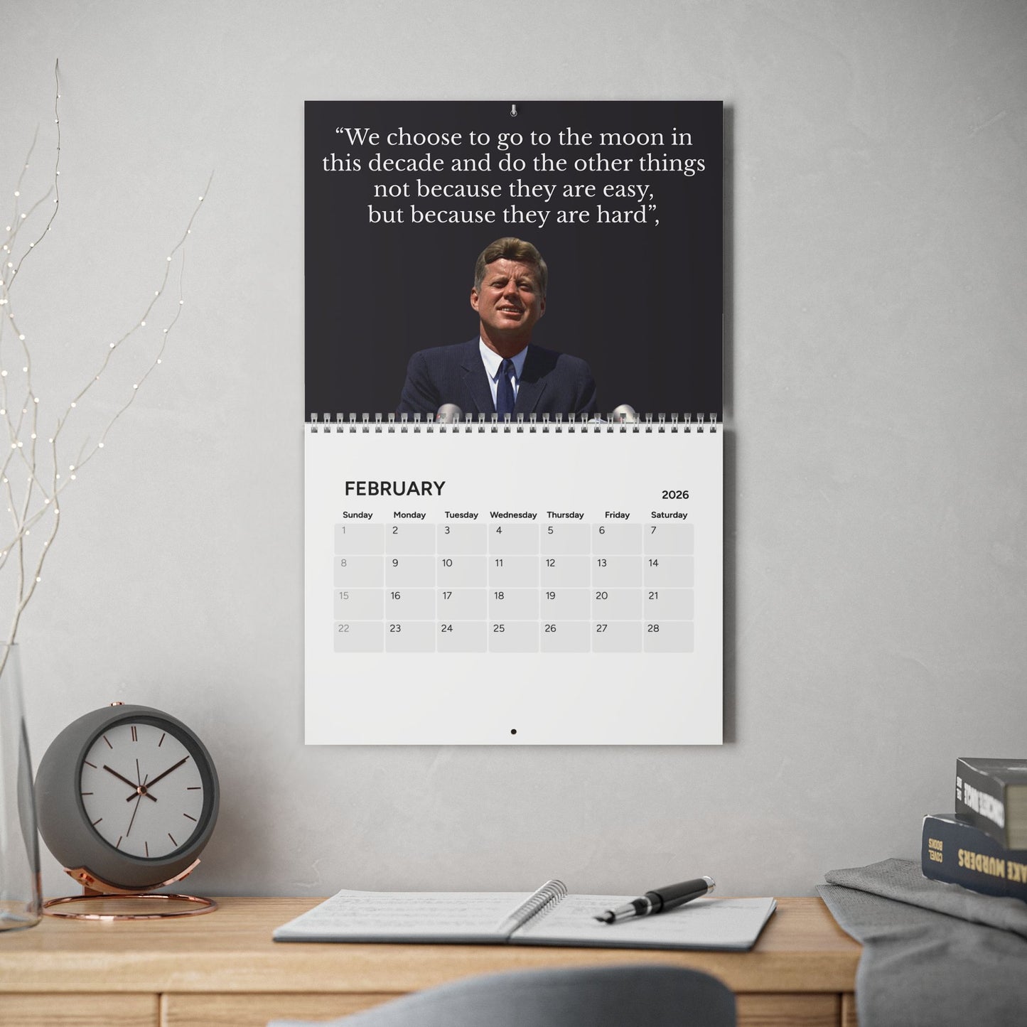 President John F. Kennedy Quote (Grid Style) 2026 Calendar