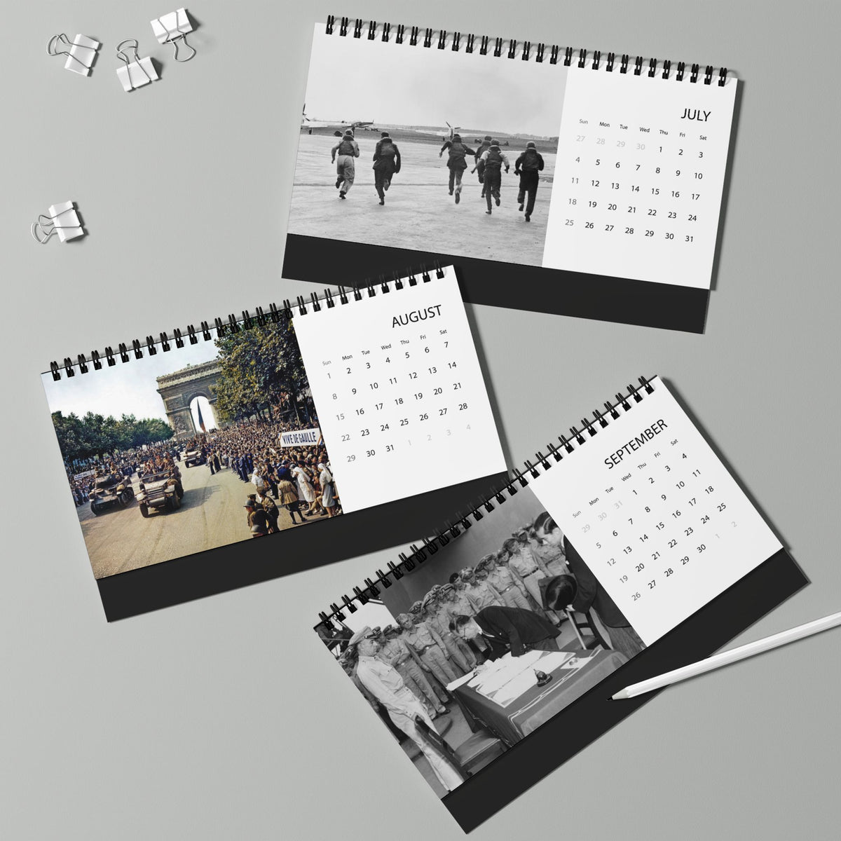 2027 WWII History Desktop Calendar — Grid Monthly Planner