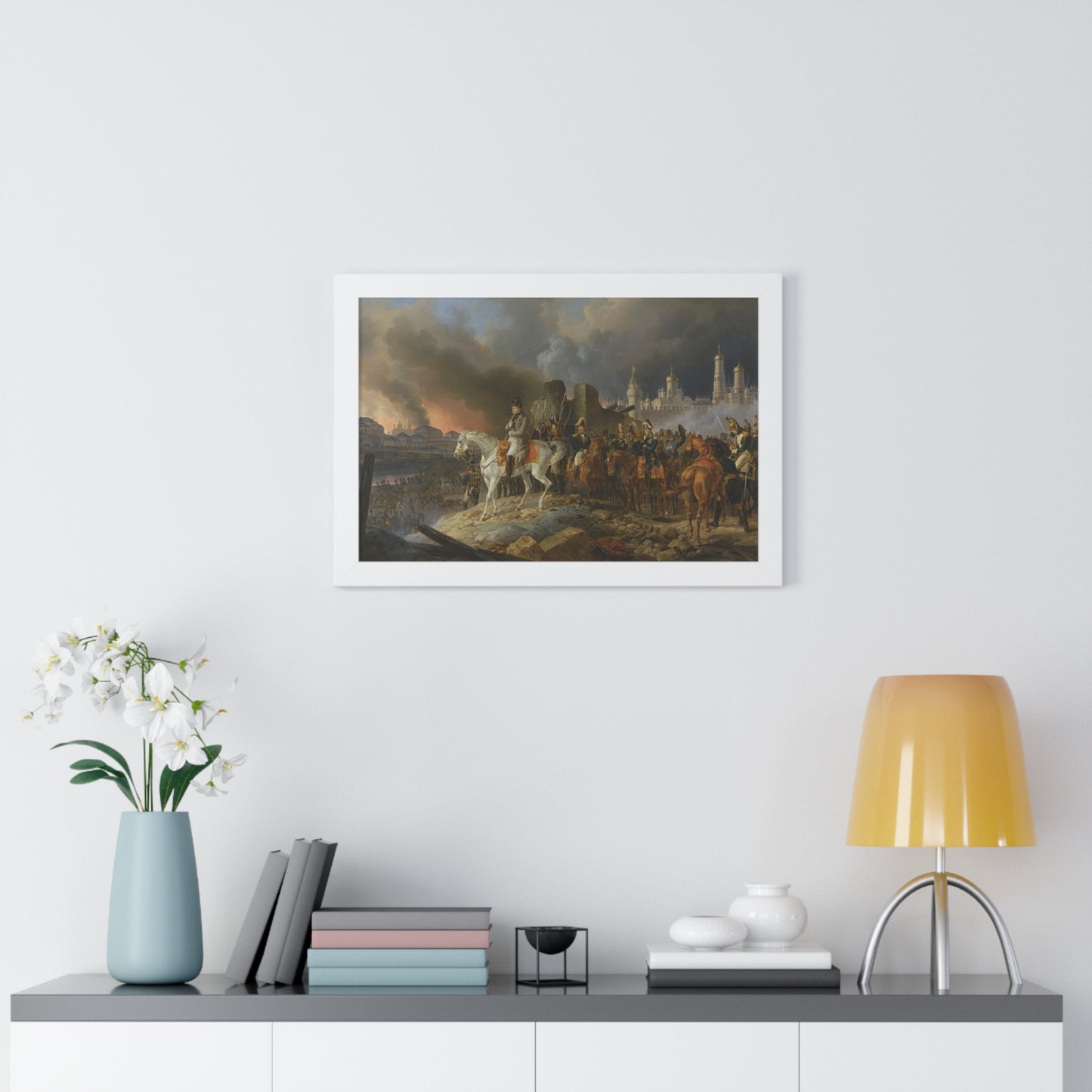 Napoleon Bonaparte in Burning Moscow Framed Painting Poster