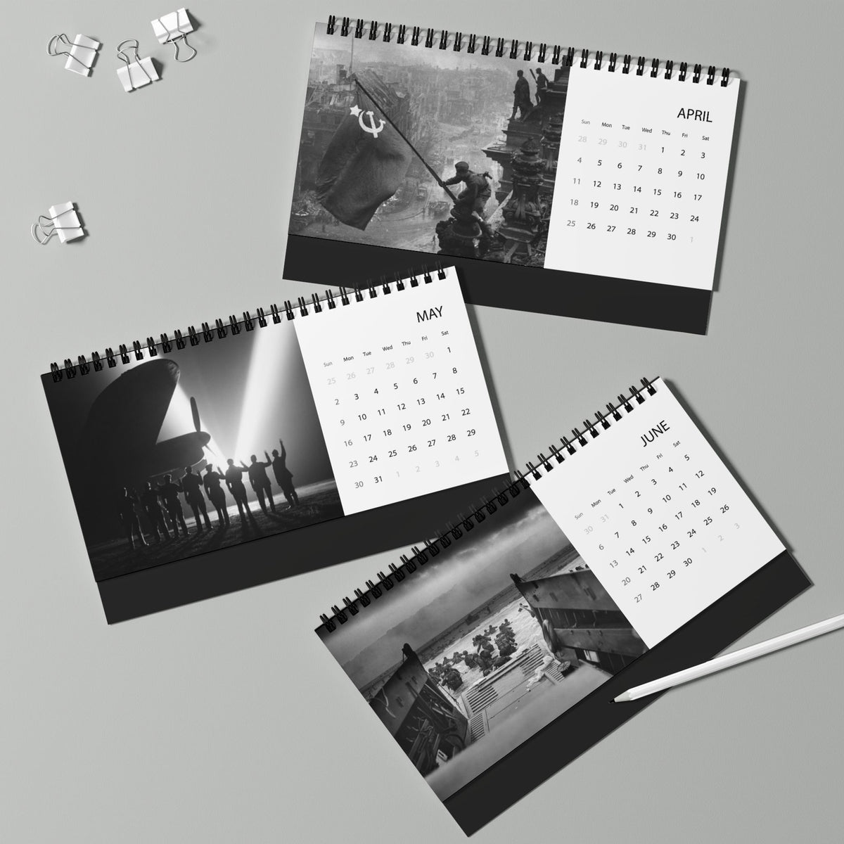 2027 WWII History Desktop Calendar — Grid Monthly Planner