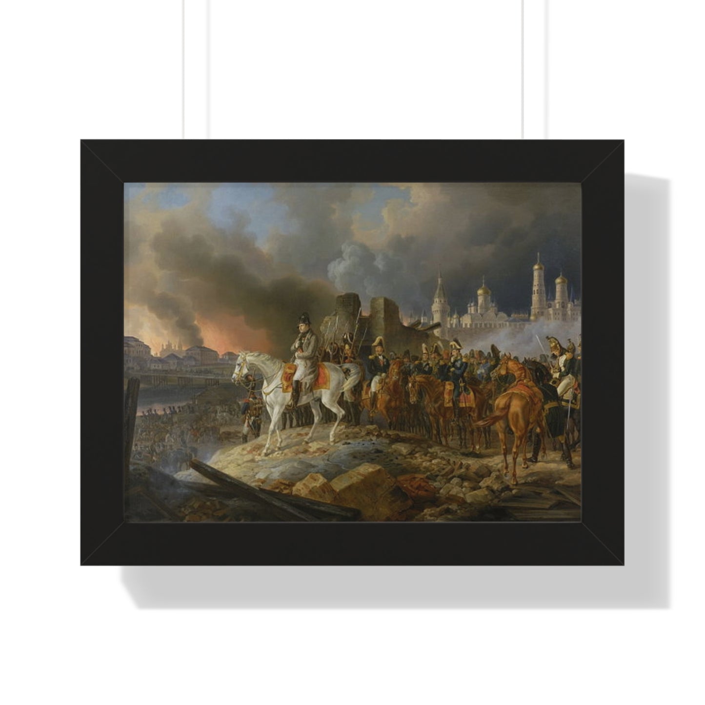 Napoleon Bonaparte in Burning Moscow Framed Painting Poster