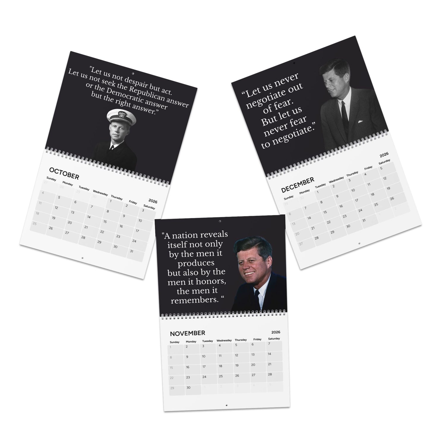 President John F. Kennedy Quote (Grid Style) 2026 Calendar