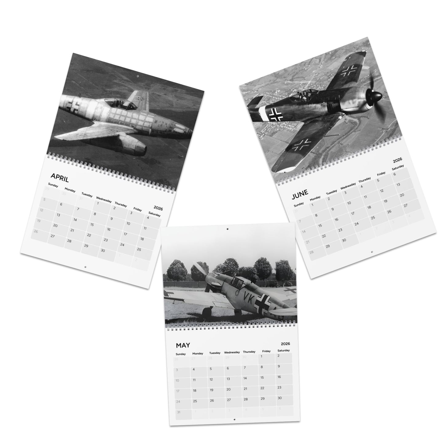 Vintage World War 2 Black and White Aircraft 2026 (Grid Style) Calendar