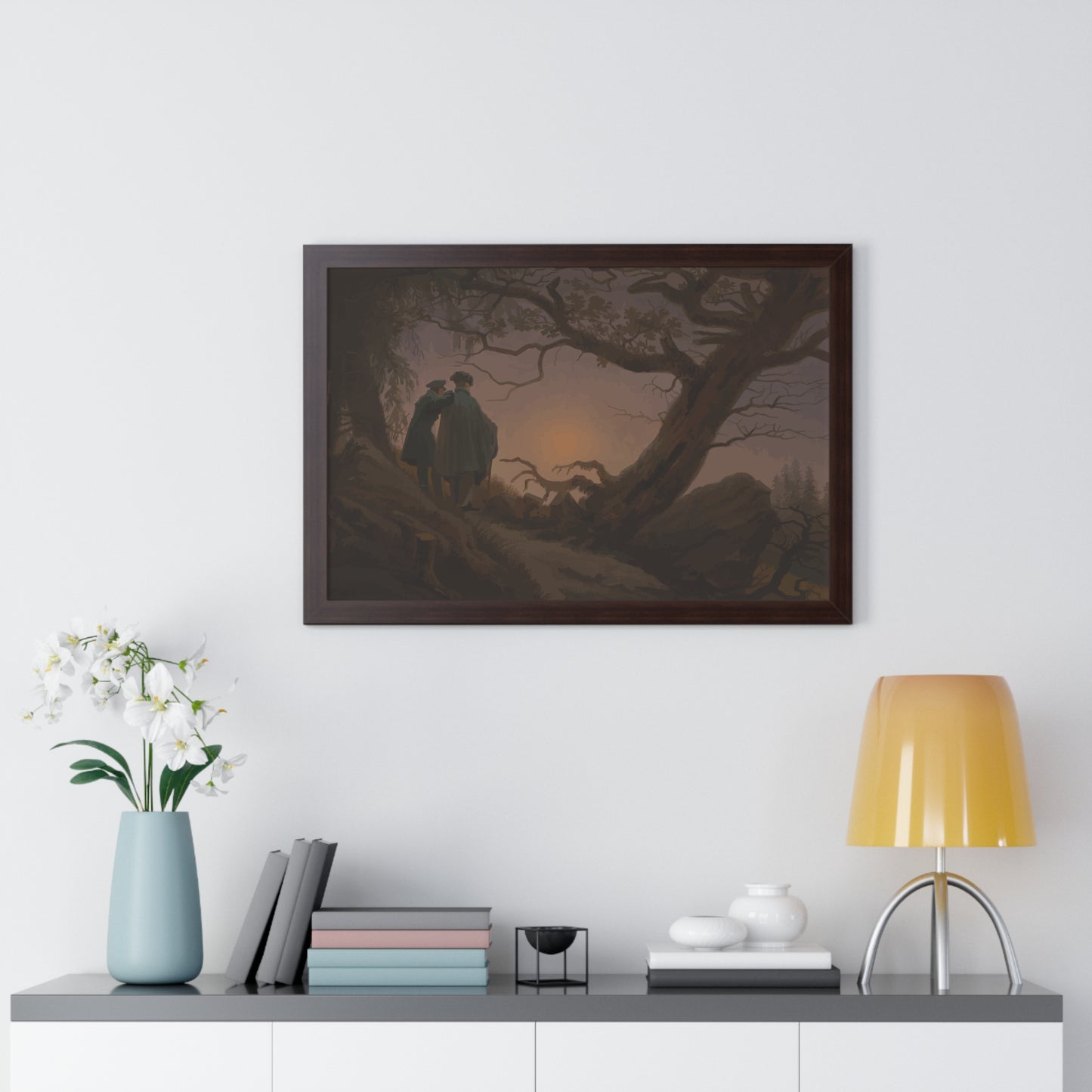 Historical Two Men Contemplating the Moon Framed Painting Poster