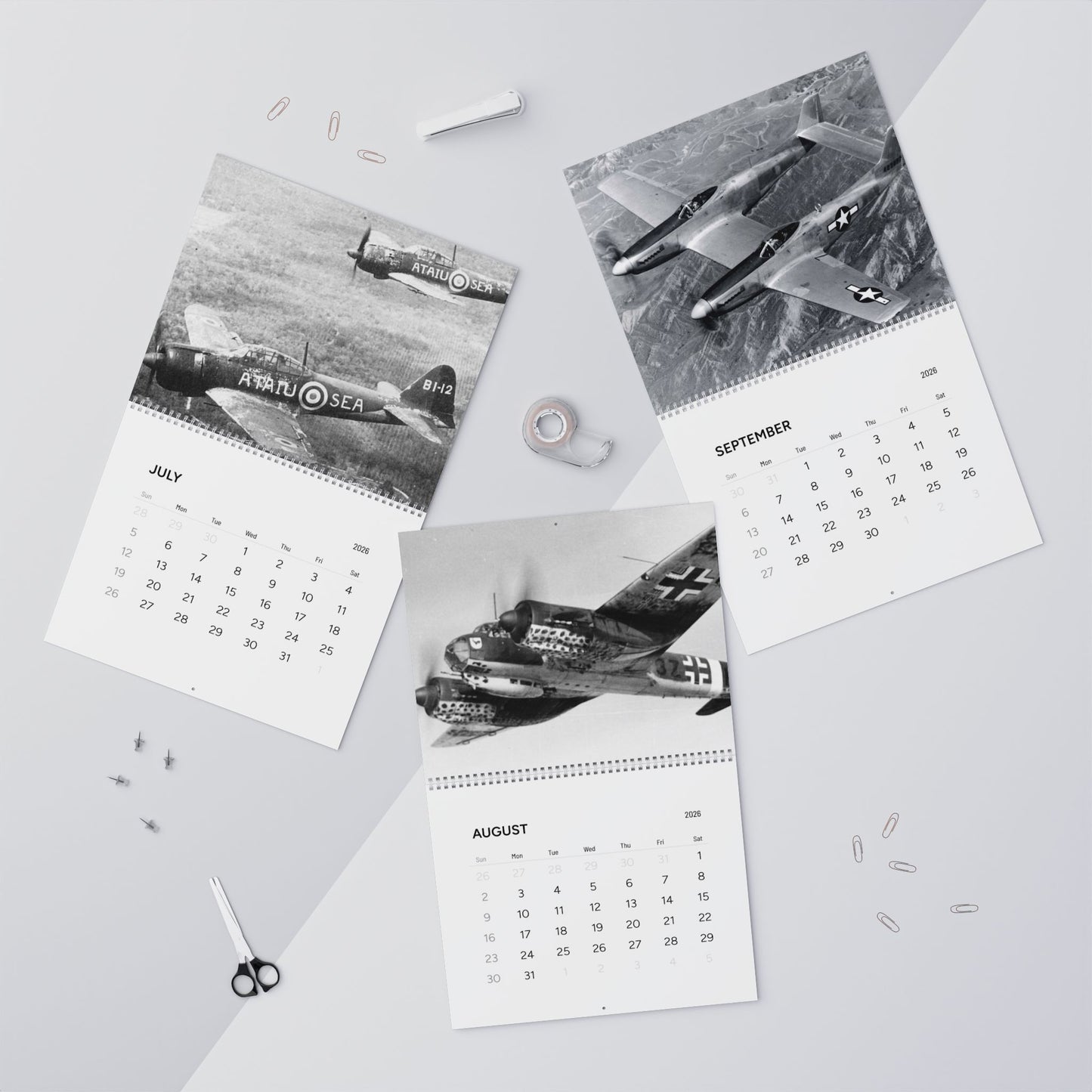 Vintage Black and White World War 2 Aircraft Calendar