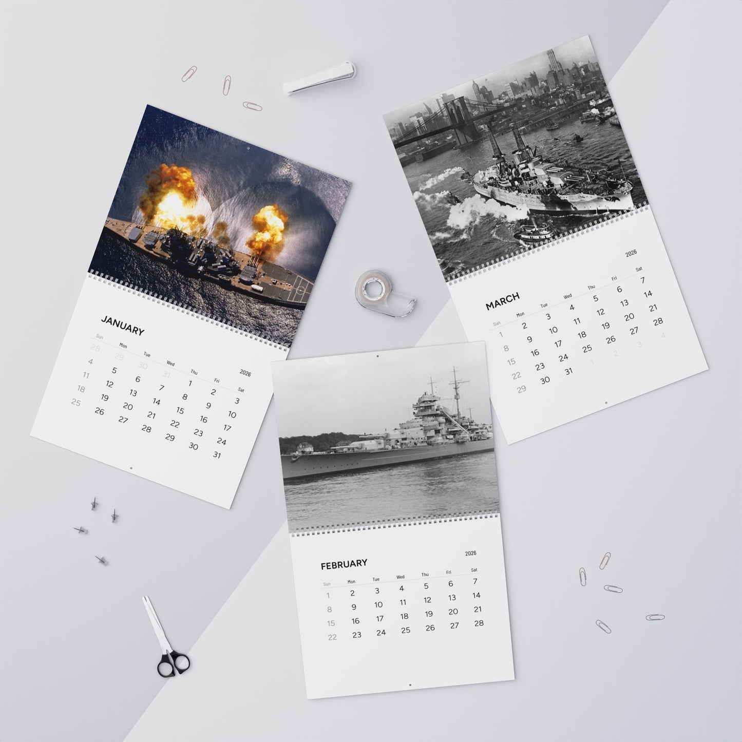 Vintage World War 2 Battleship  2026 Calendar