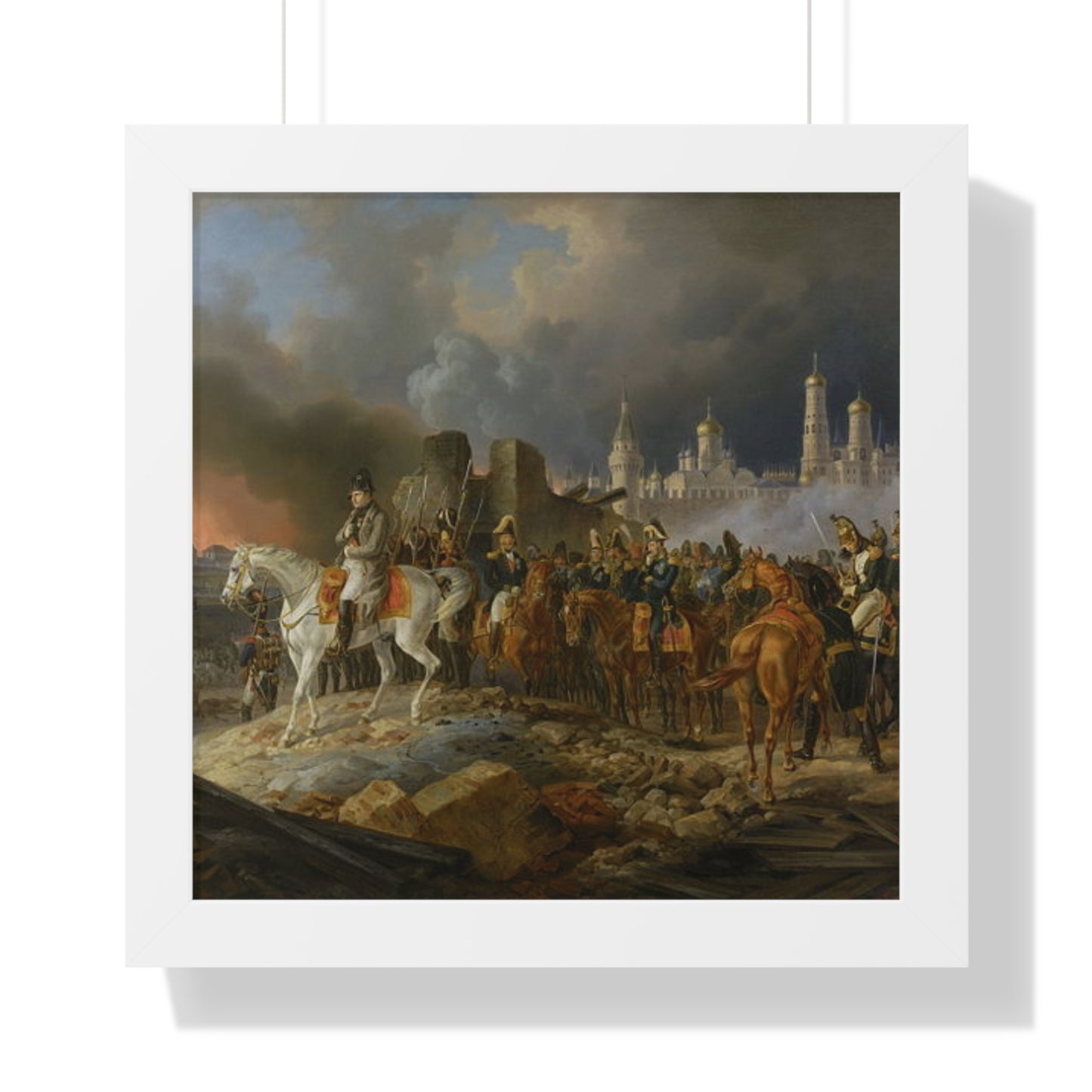 Napoleon Bonaparte in Burning Moscow Framed Painting Poster