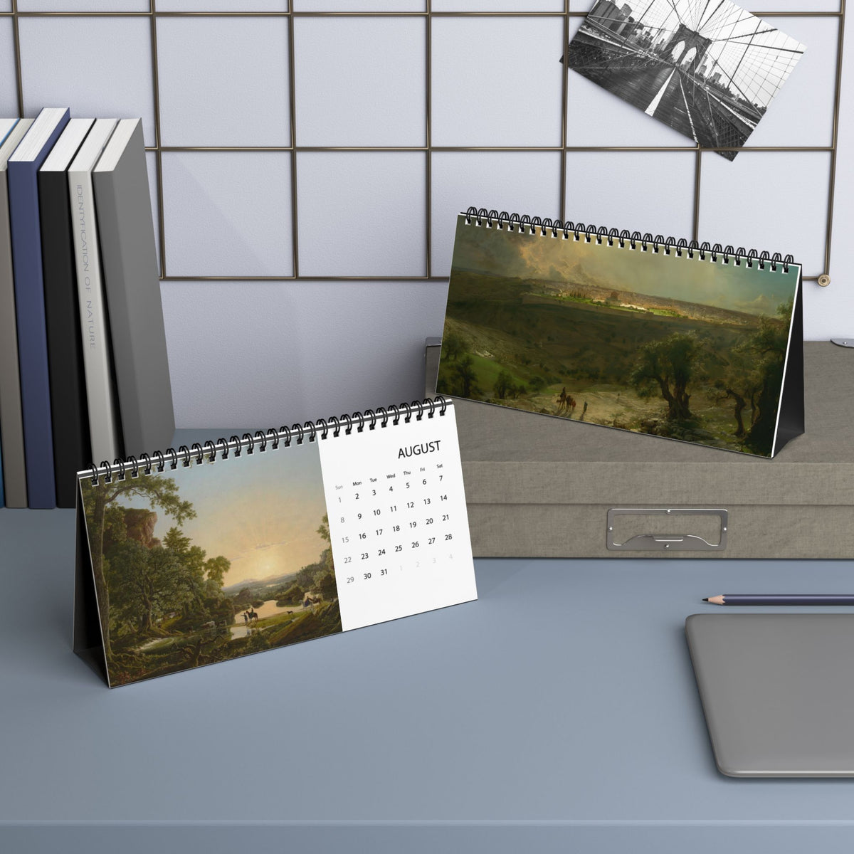 2027 Scenic Landscape Desktop Calendar (Grid Layout)