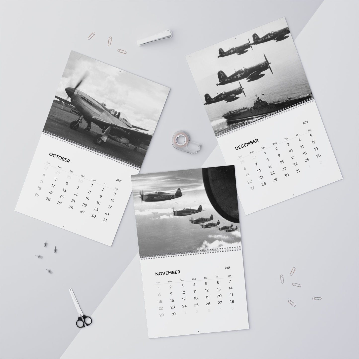 Vintage Black and White World War 2 Aircraft Calendar