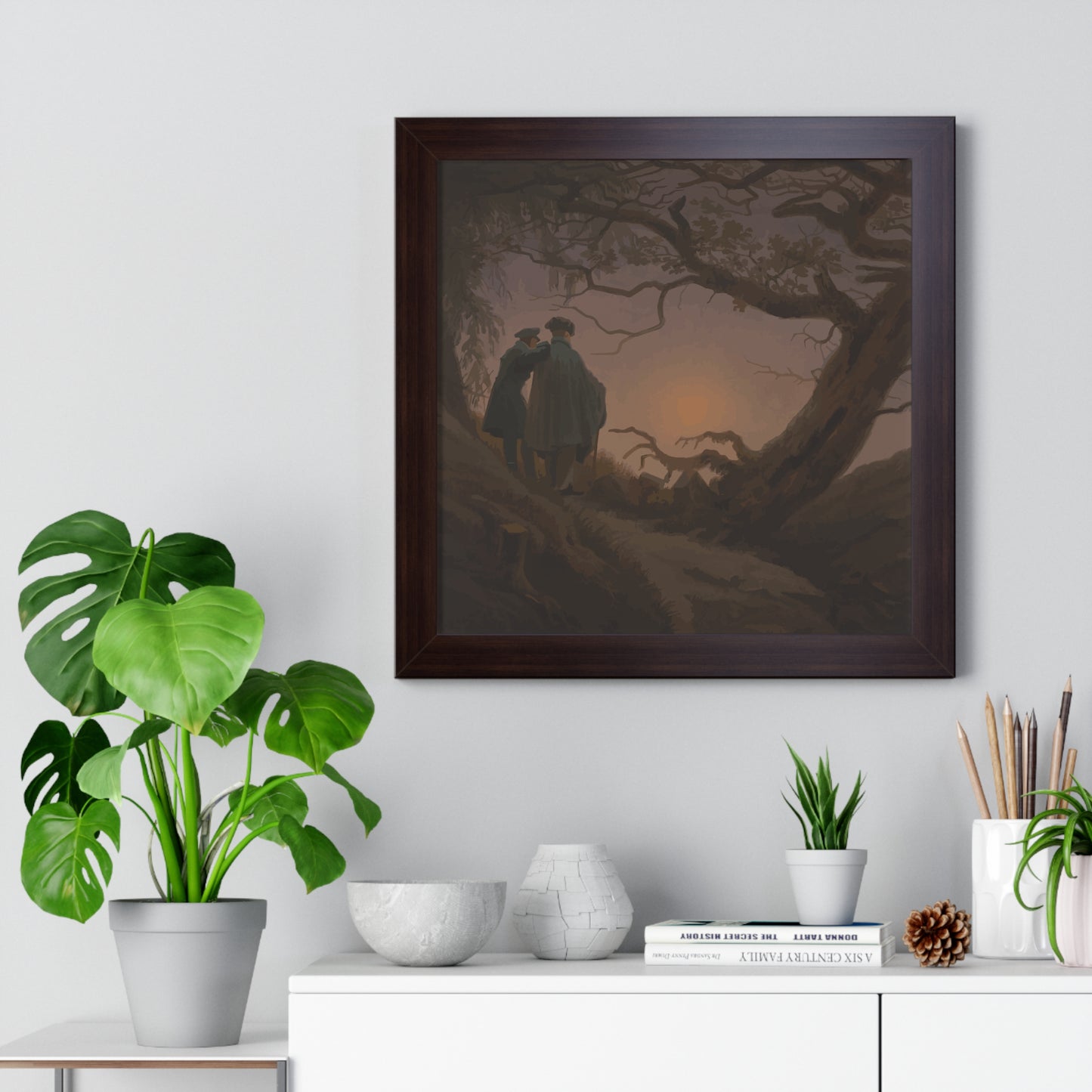 Historical Two Men Contemplating the Moon Framed Painting Poster