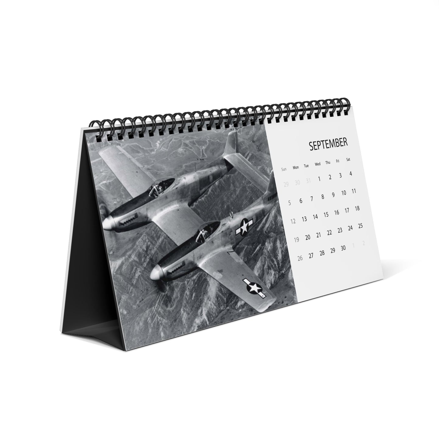 Vintage WW2 Black & White Aircraft 2027 Desktop Calendar