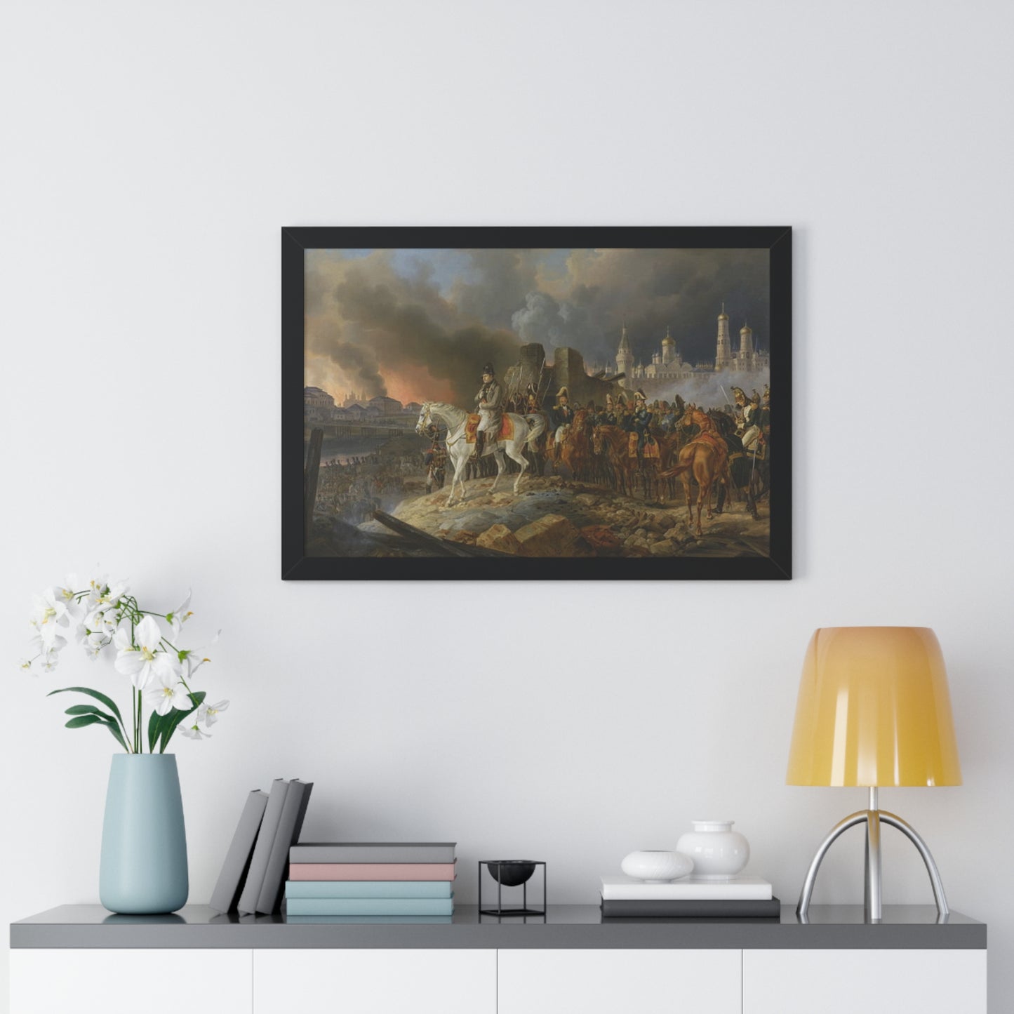 Napoleon Bonaparte in Burning Moscow Framed Painting Poster