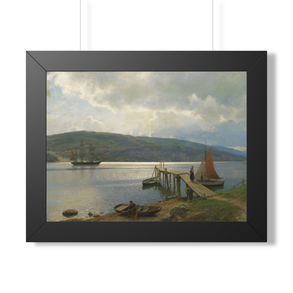 The Jetty at Feste near Moss Framed Print | Hans Gude