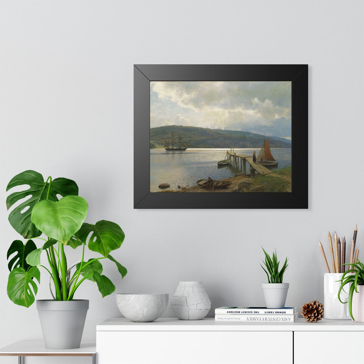 The Jetty at Feste near Moss Framed Print | Hans Gude