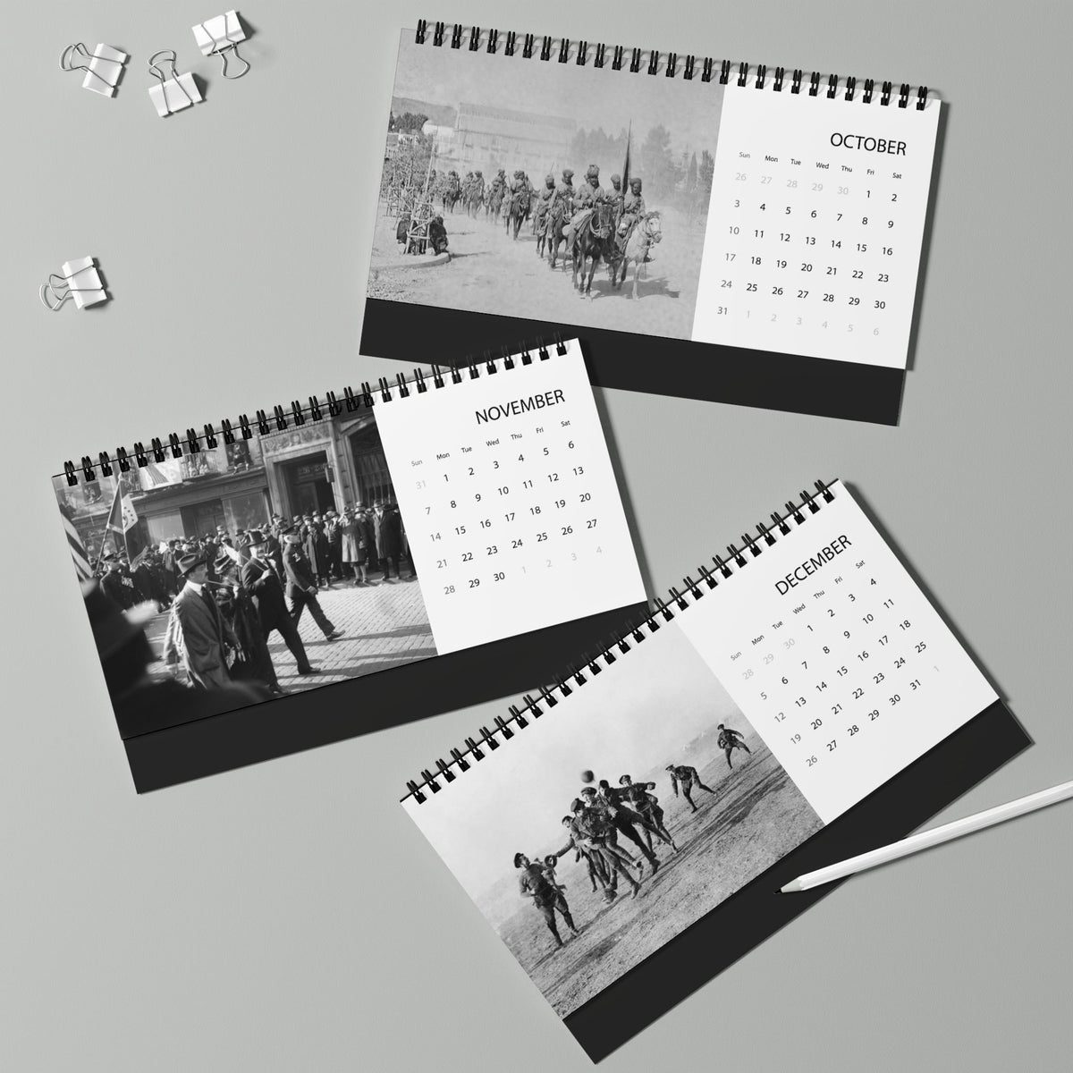 War History Desktop Calendar 2027 — World War I Vintage Photo Grid Calendar