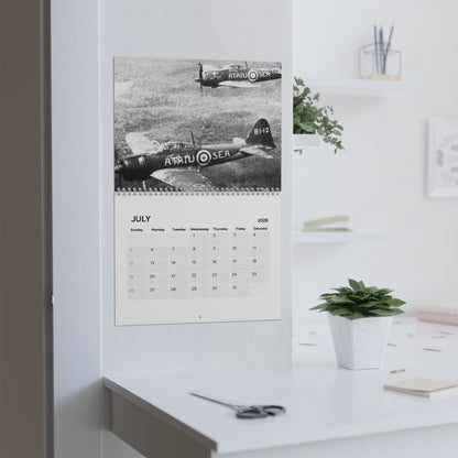 Vintage World War 2 Black and White Aircraft 2026 (Grid Style) Calendar