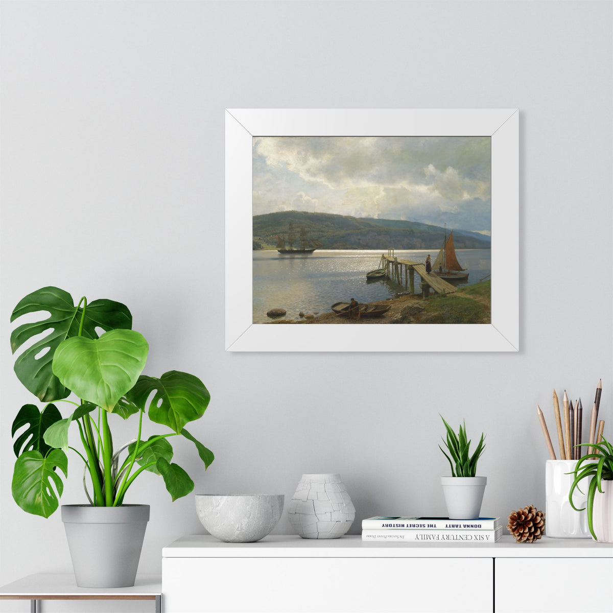 The Jetty at Feste near Moss Framed Print | Hans Gude
