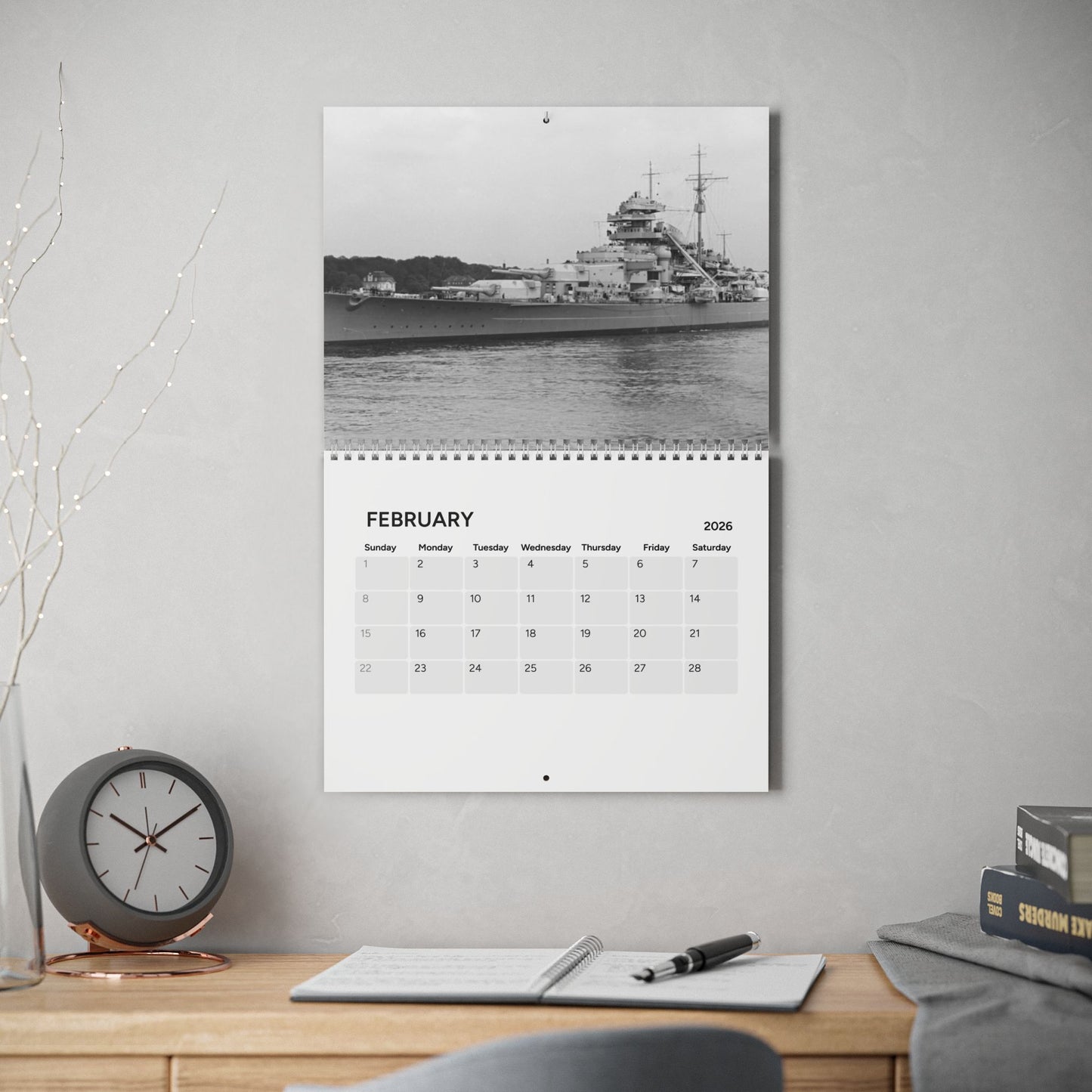 Vintage World War 2 Battleship (Grid Style) 2026 Calendar