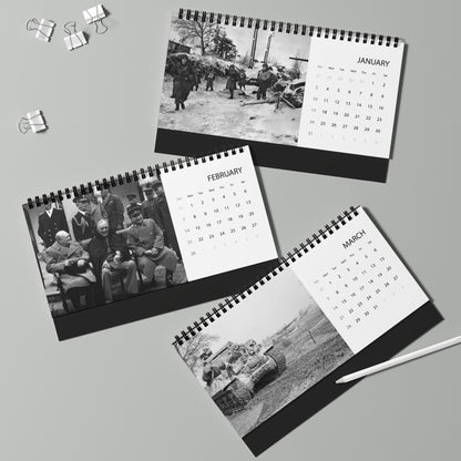 2027 WWII History Desktop Calendar — Grid Monthly Planner