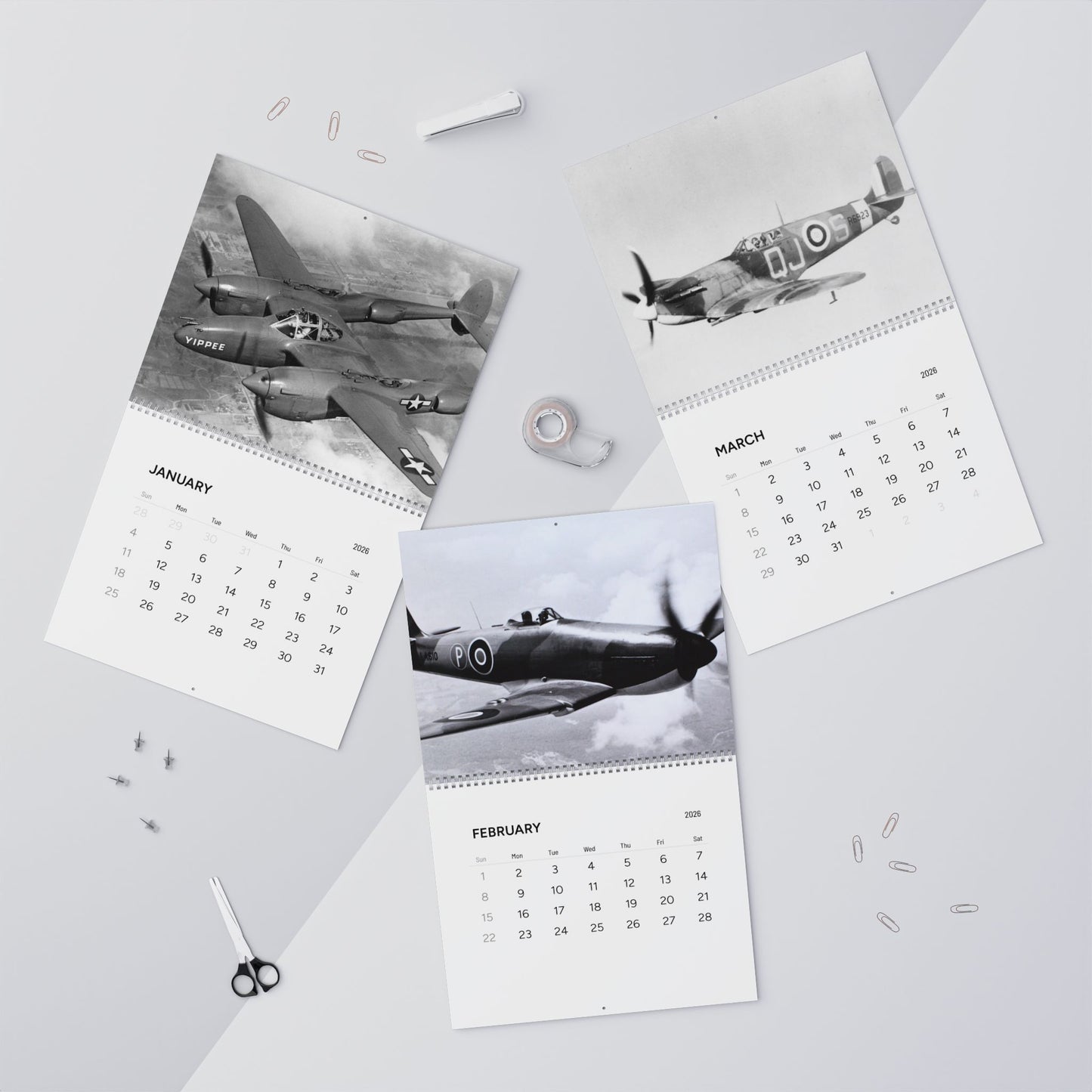 Vintage Black and White World War 2 Aircraft Calendar