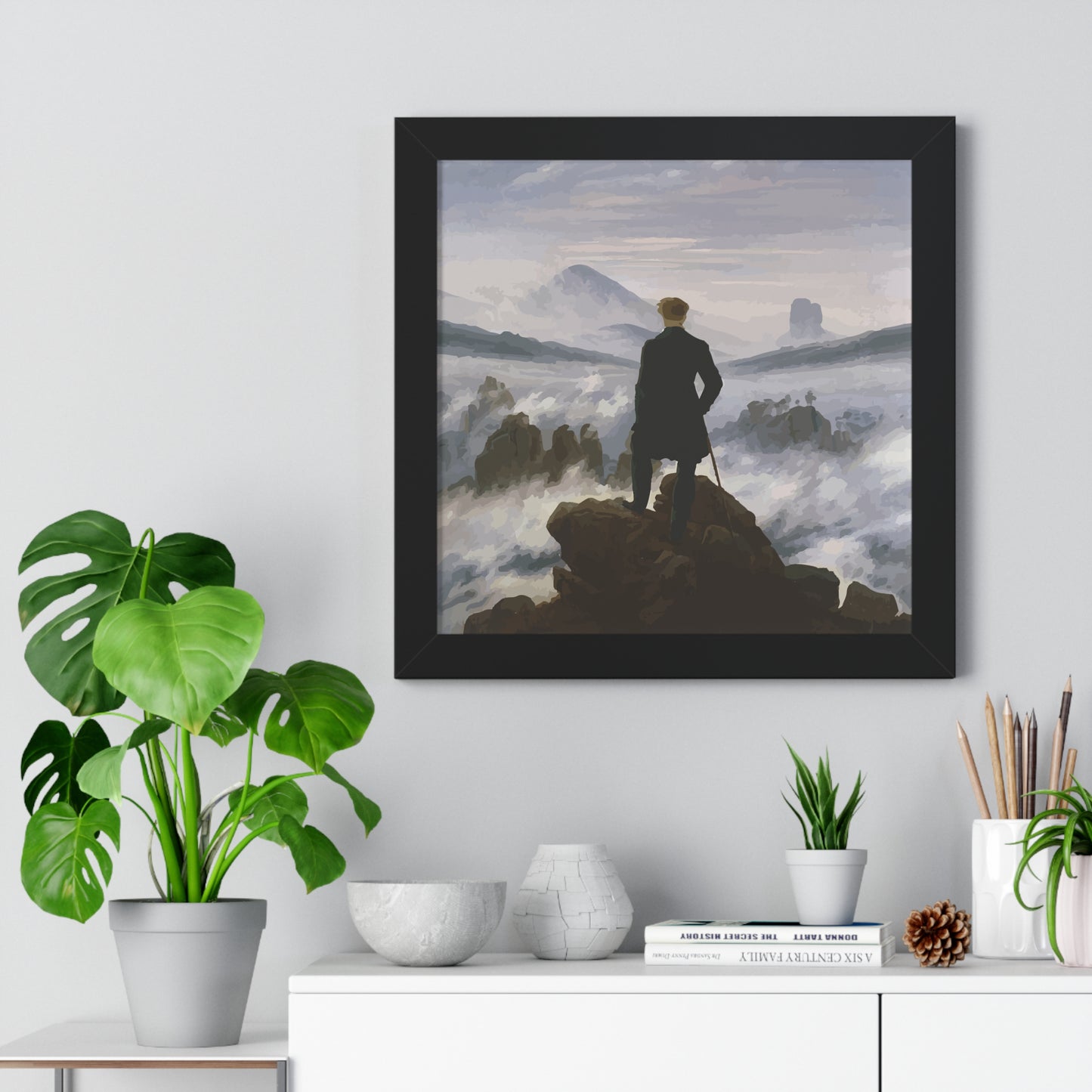 Historical Wanderer above the Fog Framed Painting Framed