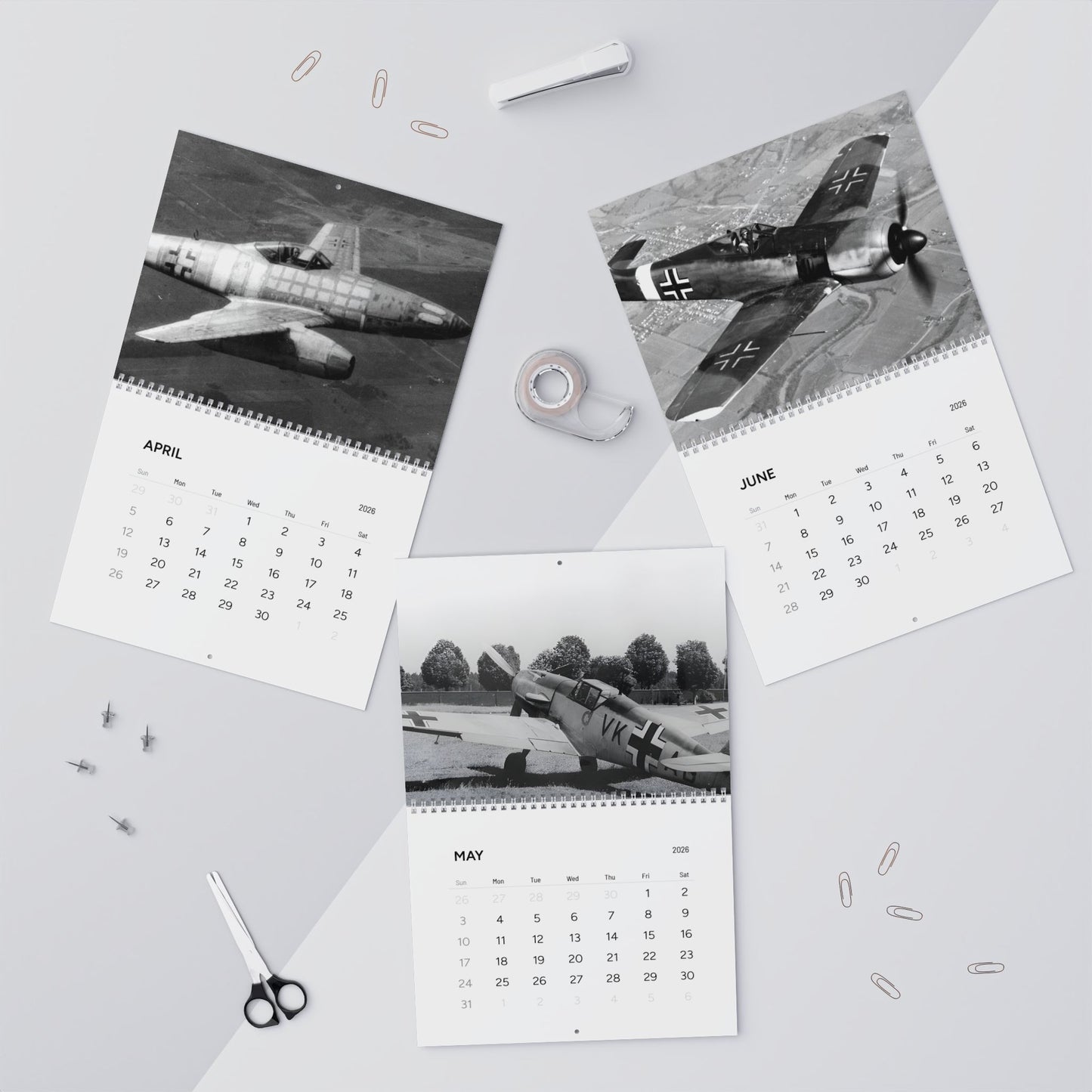 Vintage Black and White World War 2 Aircraft Calendar