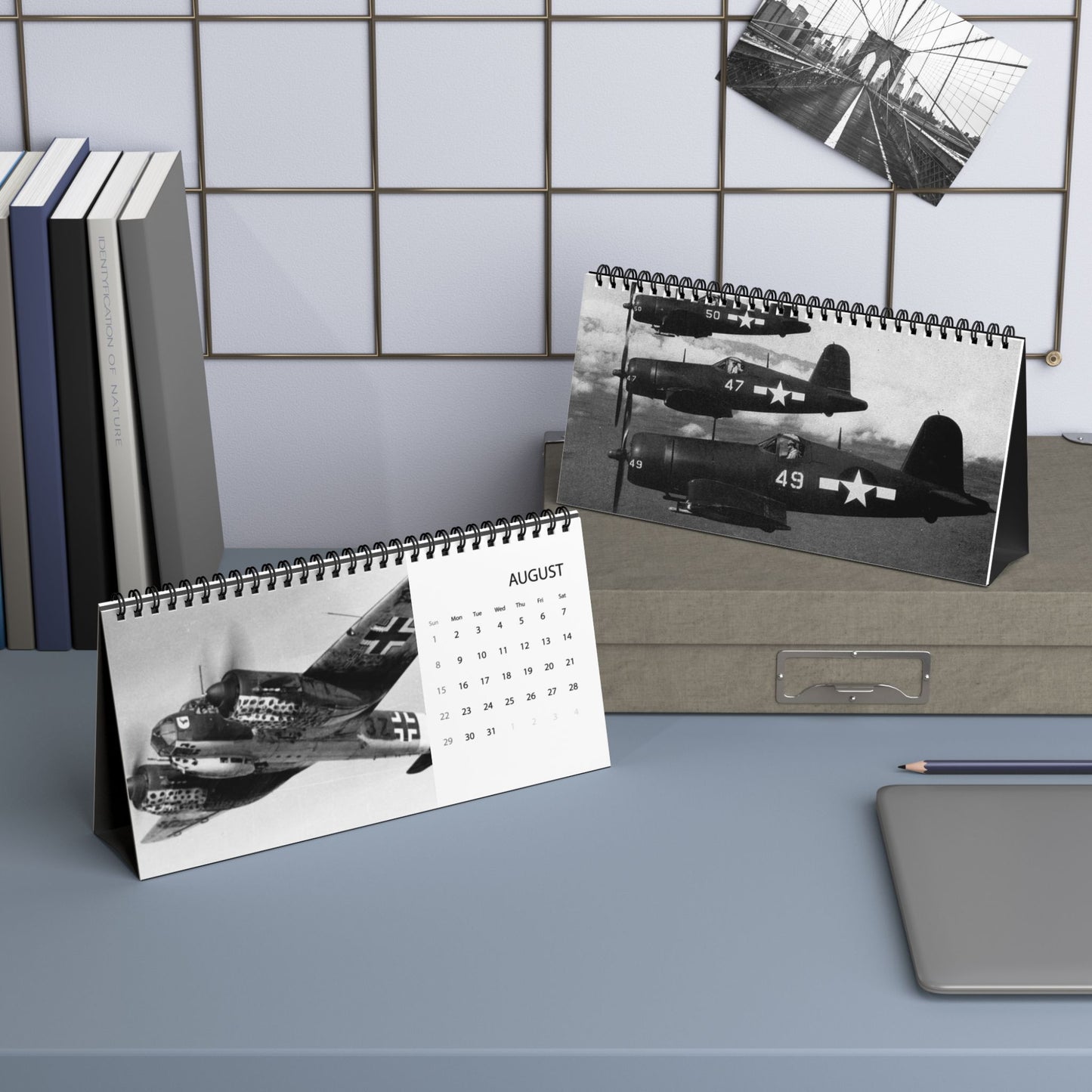 Vintage WW2 Black & White Aircraft 2027 Desktop Calendar
