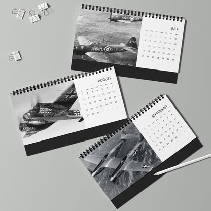 Vintage WW2 Black & White Aircraft 2027 Desktop Calendar