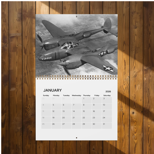 Vintage World War 2 Black and White Aircraft 2026 (Grid Style) Calendar