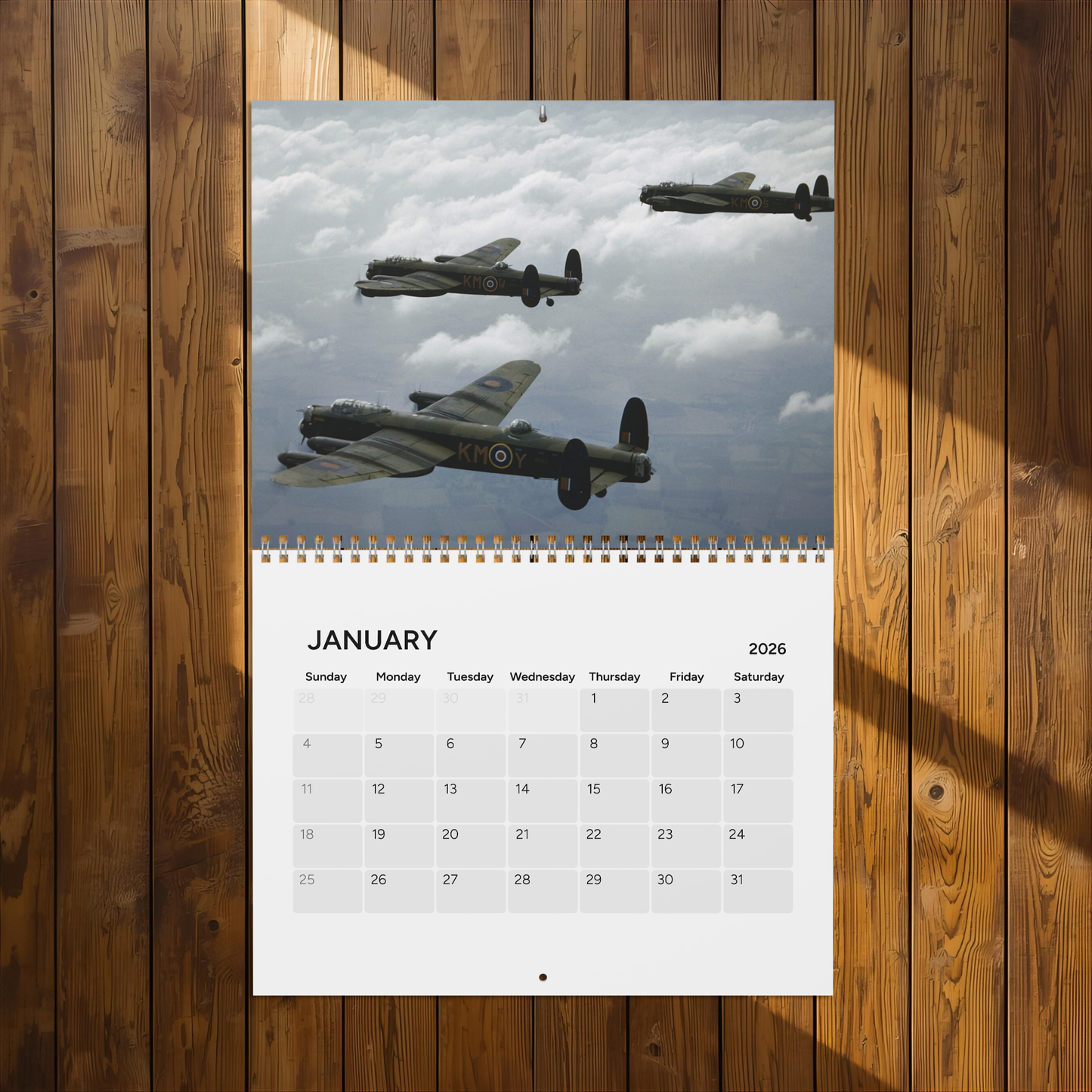 Vintage World War 2 Bomber 2026 (Grid Style) Calendar