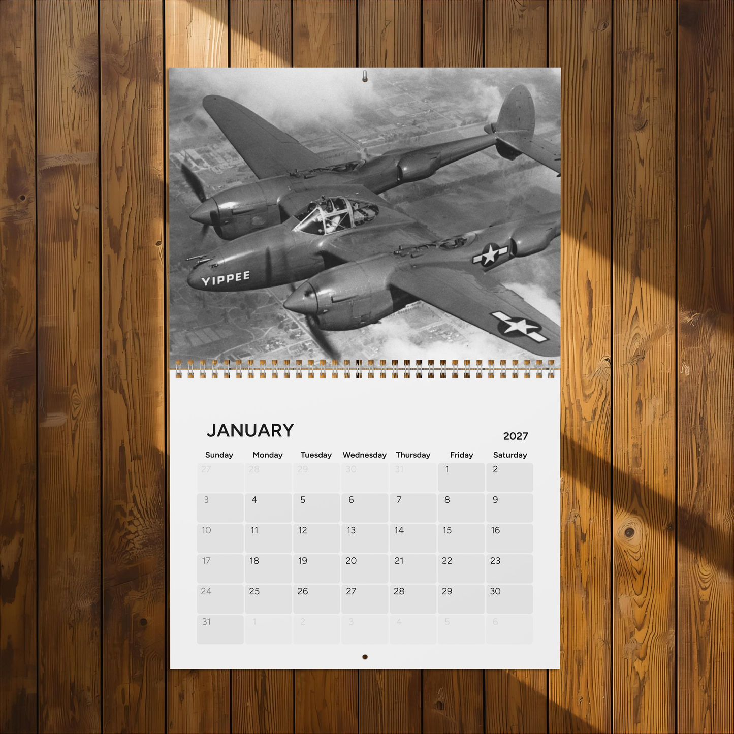 Vintage WW2 Black & White Aircraft 2027 Wall Calendar