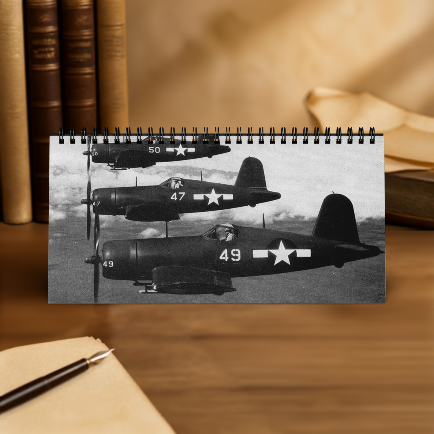 Vintage WW2 Black & White Aircraft 2027 Desktop Calendar