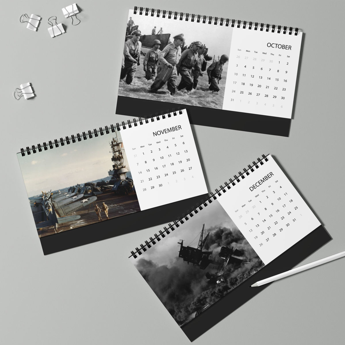 2027 WWII History Desktop Calendar — Grid Monthly Planner