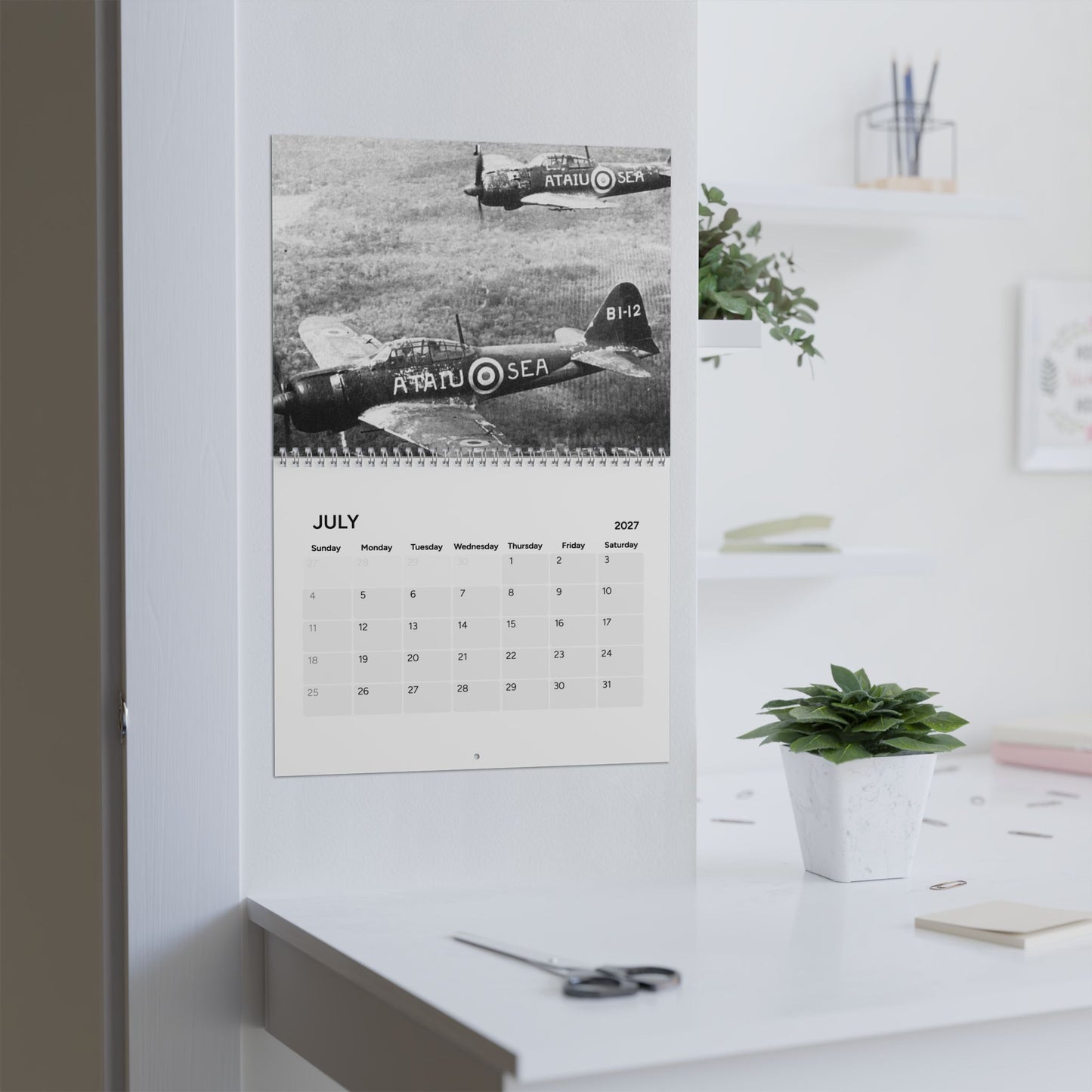Vintage WW2 Black & White Aircraft 2027 Wall Calendar
