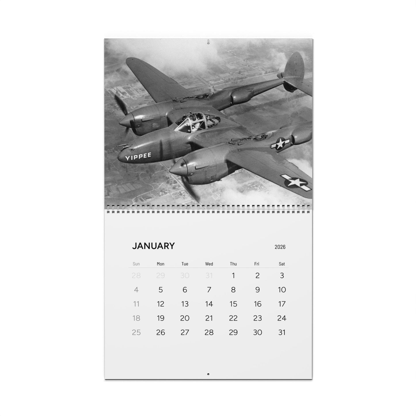 Vintage Black and White World War 2 Aircraft Calendar