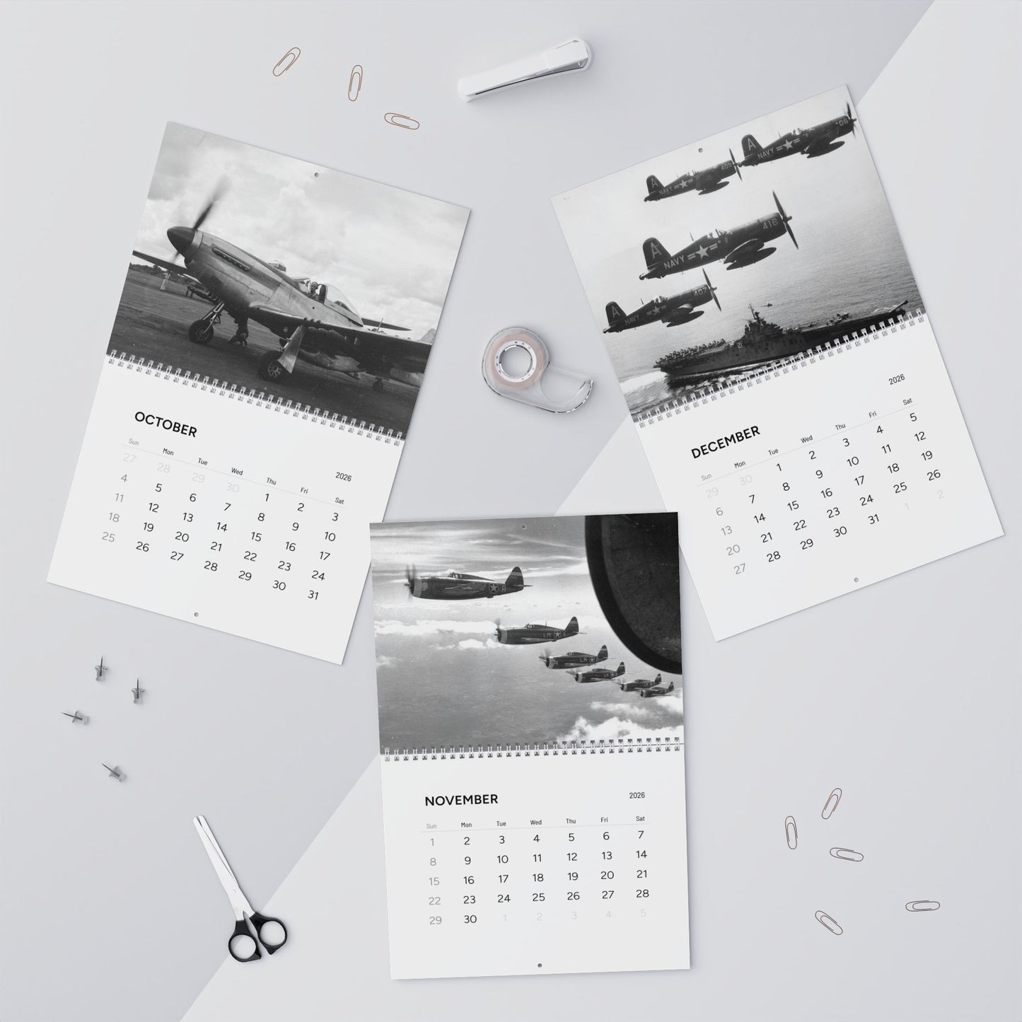 Vintage Black and White World War 2 Aircraft Calendar