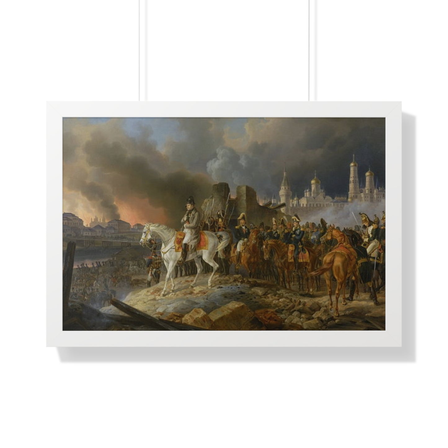 Napoleon Bonaparte in Burning Moscow Framed Painting Poster