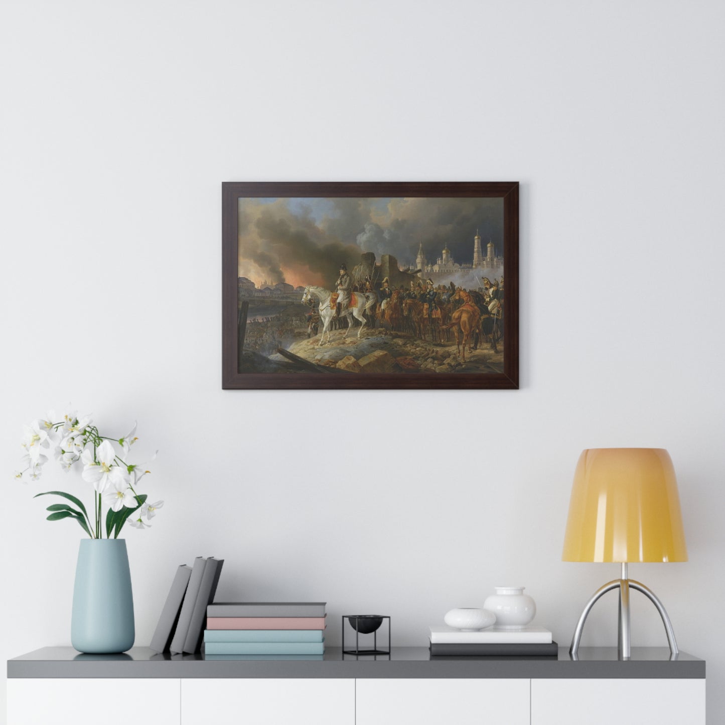 Napoleon Bonaparte in Burning Moscow Framed Painting Poster