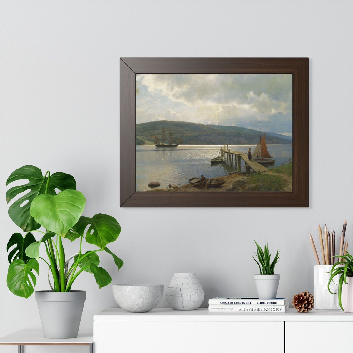 The Jetty at Feste near Moss Framed Print | Hans Gude
