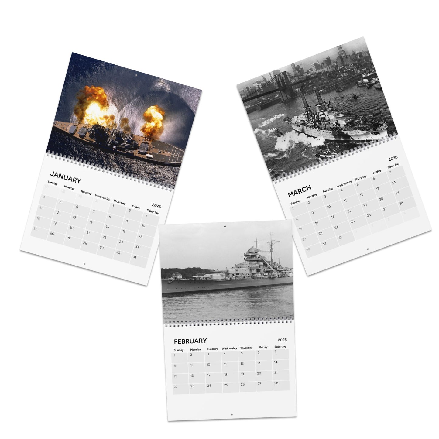 Vintage World War 2 Battleship (Grid Style) 2026 Calendar