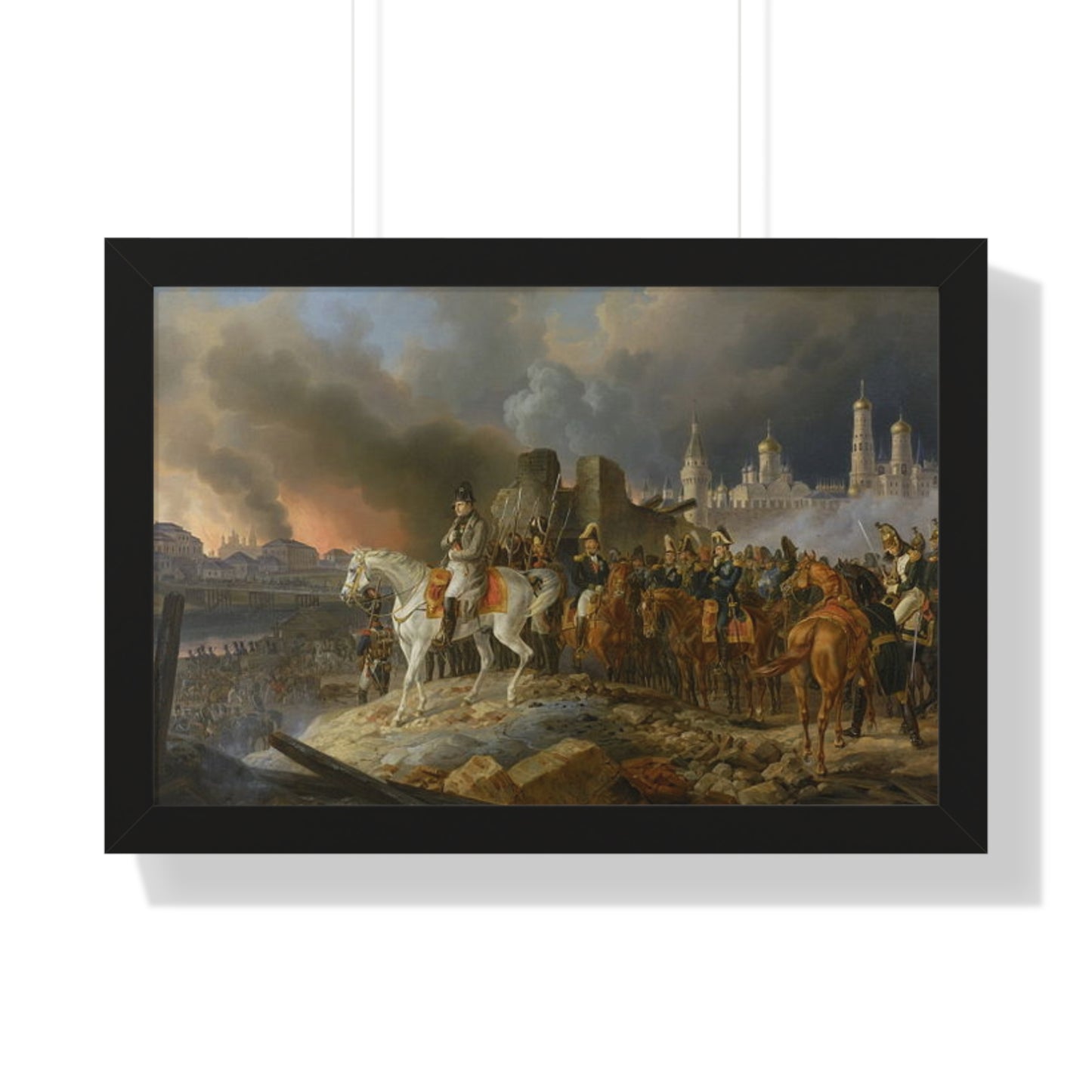 Napoleon Bonaparte in Burning Moscow Framed Painting Poster