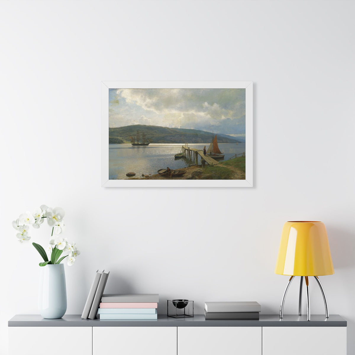 The Jetty at Feste near Moss Framed Print | Hans Gude