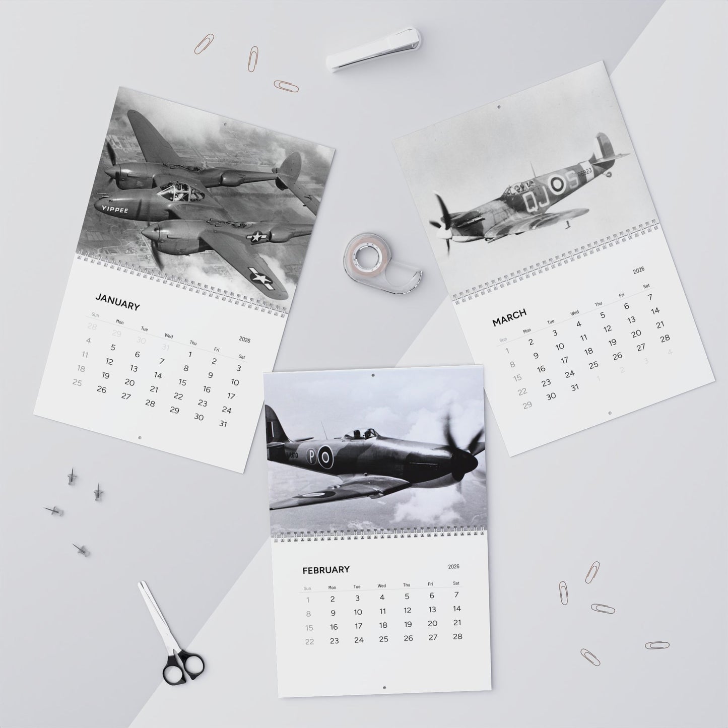 Vintage Black and White World War 2 Aircraft Calendar