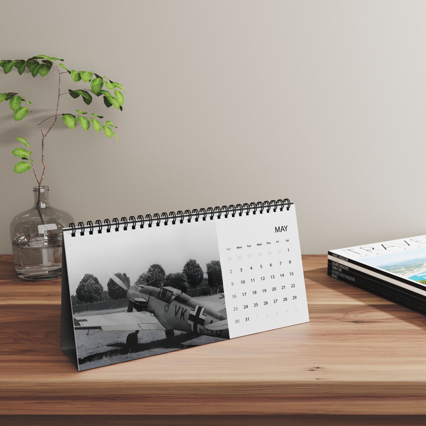 Vintage WW2 Black & White Aircraft 2027 Desktop Calendar