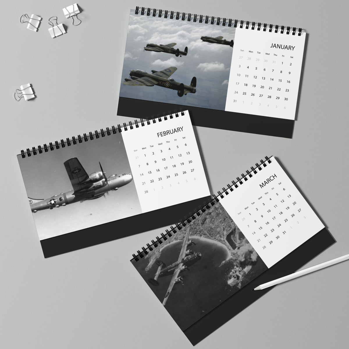 Vintage WW2 Bombers 2027 Desktop Calendar